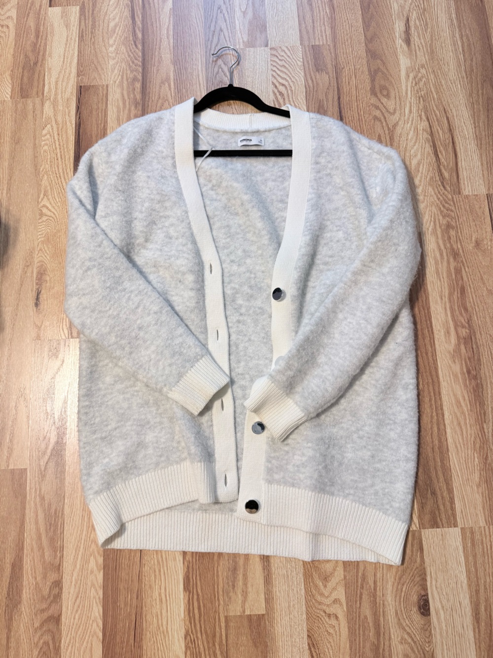 Sonoma Light Gray and Cream Button-Front Women's Cardigan